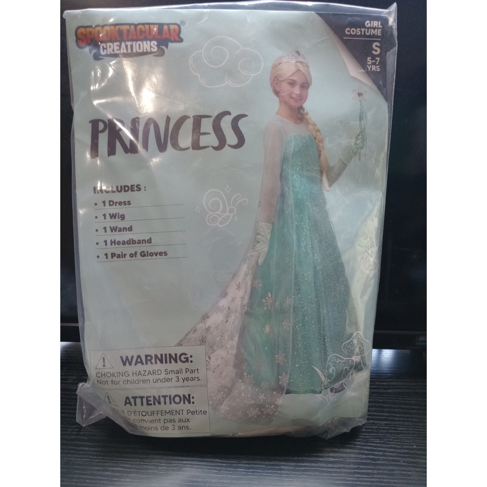 Girls Princess Costume Elsa Style Spooktacular Creations Size S 5-7 Dress Wig...